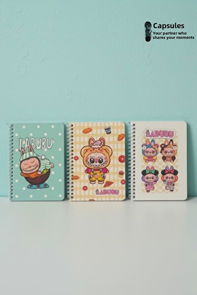 caps office 3 Pieces Labubu Themed A6 Lined Spiral Notebook Set – 50 Sheets