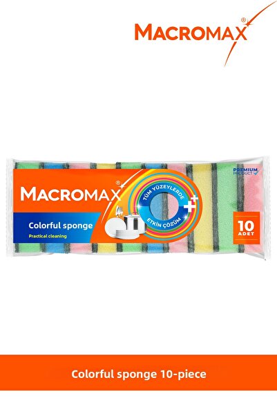 MACRO MAX Colorful Dish Sponge Mega Economic Pack of 10, Multi-Purpose Surface Sponge