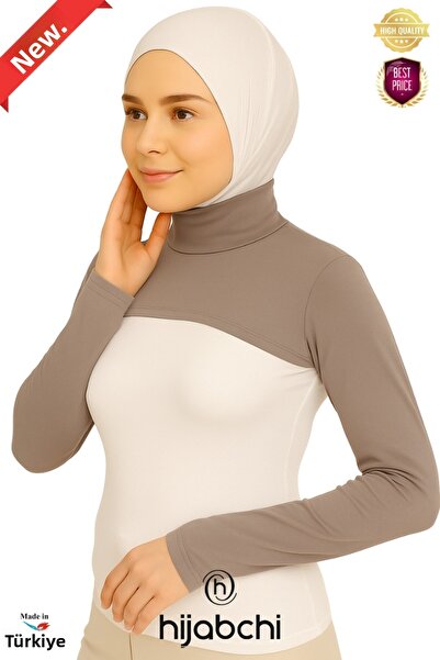 hijabchi Hijab cu mâneci cu guler - Guler de pescar din viscoză material elas...