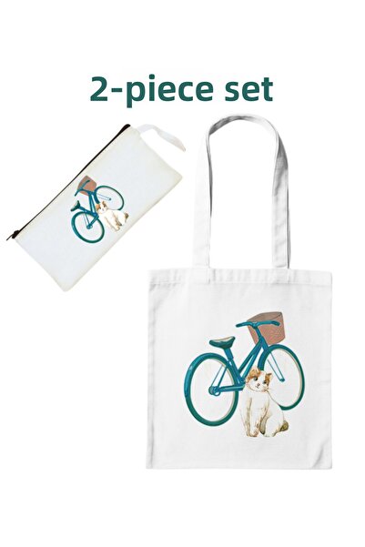 junobi حقيبة قماشية + حامل قلم - مجموعة القط والدراجة - مجموعة أدفانتج المكون...