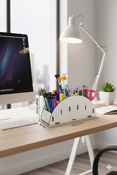 Simux منظم أقلام خشبي لسطح المكتب من Arc بخمسة أقسام - منظم متعدد الأغراض للم...