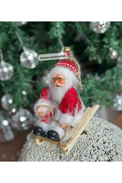 QUEEN AKSESUAR Christmas New Year Collectible Pine Tree Tree Ornament with Pendant Bell Sliding Little Santa Claus 20cm