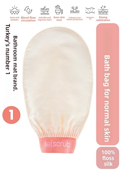 LET'SCRUB 1 Ecru Bath Shower Scrub Peeling Glove 100% Flush Silk for Normal Skin
