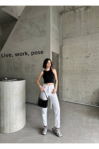 MAKRAS EXCLUSIVE A183119 Mom Jeans High Waist Slim Fit Denim Pants