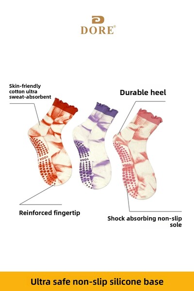 Dore Set original de 3 piese pentru femei, model batik, cu talpă anti-alunecare, pentru yoga, sport, pilates și șosete pentru yoga, 3 perechi