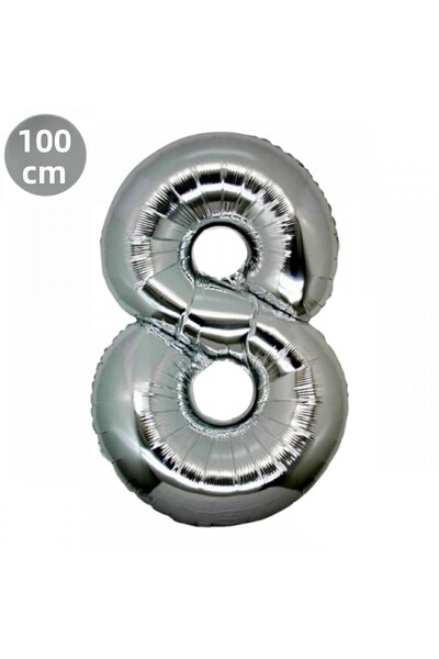 RÖNESANS PARTİ بالون رقم 8 من الفويل الفضي مقاس 40 بوصة، 100 سم