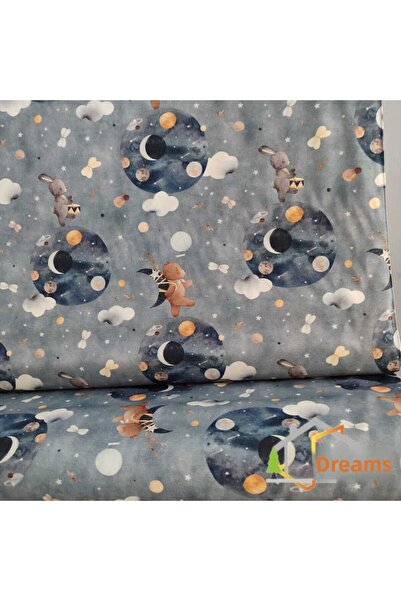 DÜŞLER EV TEKSTİLİ قماش باناما كيتنيل بنمط دمية الدب في الفضاء، للأطفال والرض...