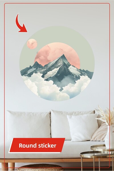 KOSS Dijital Autocolant de perete rotund, minimalist, modern, cu peisaj de mu...