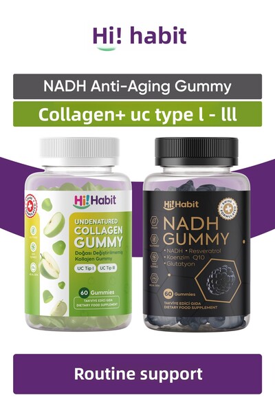 Hi Habit Nadh Coenzyme Q10 Glutathione, Resveratrol, Collagen Type1 - Type3 Vegan Supplement Food Set