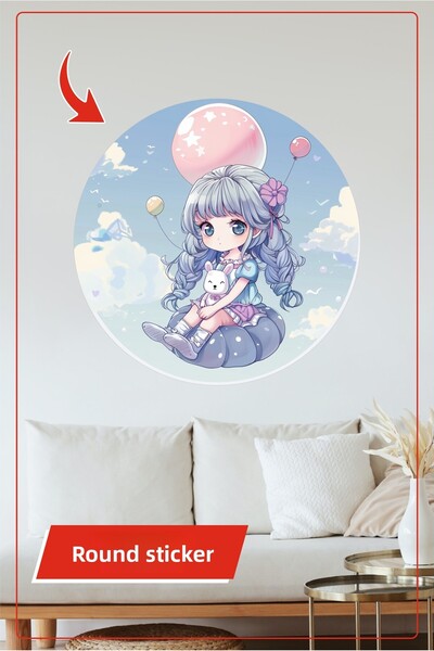 KOSS Dijital Autocolant rotund pentru camera copiilor cu tema fetiță și iepur...