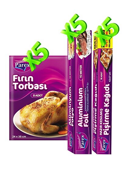 Parex Cut Baking Paper, Oven Bags and Aluminum Foil 5-Pack Set