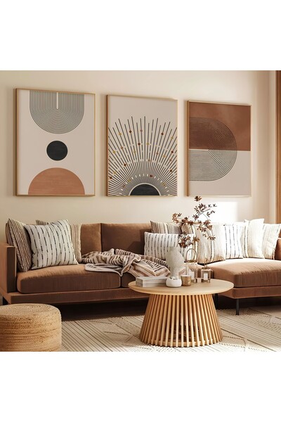 ARTCASTLE Set de 3 tablouri cu rame din lemn, stil modern Boho