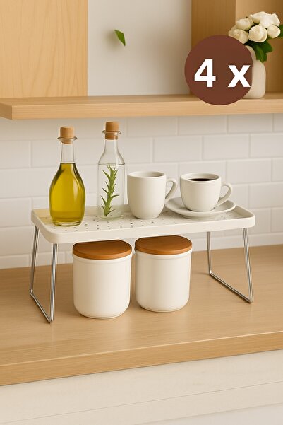 Nesto Home مجموعة من 4 منظمات رفوف قابلة للطي للطاولات والخزائن