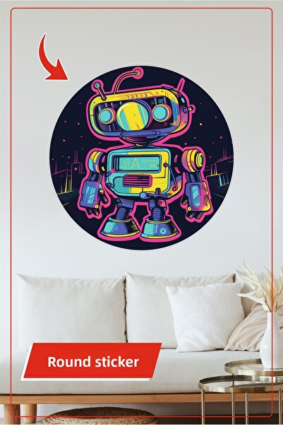 KOSS Dijital Autocolant rotund cu design de robot de culoare neon pentru deco...