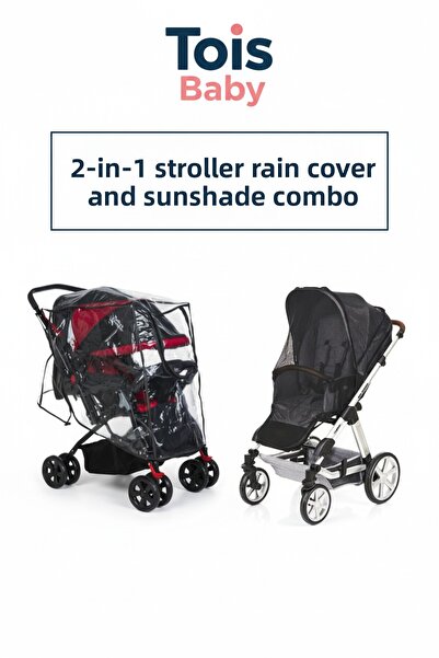 Tois Baby Elastic Baby Stroller Raincoat + Stroller Net (Black)