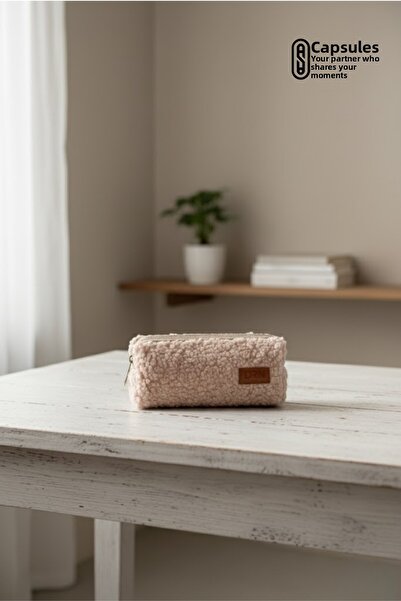 caps office Husă pentru creion din pluș cu textura blană – cu un singur compartiment, cu fermoar, suport pentru creion cu textura moale