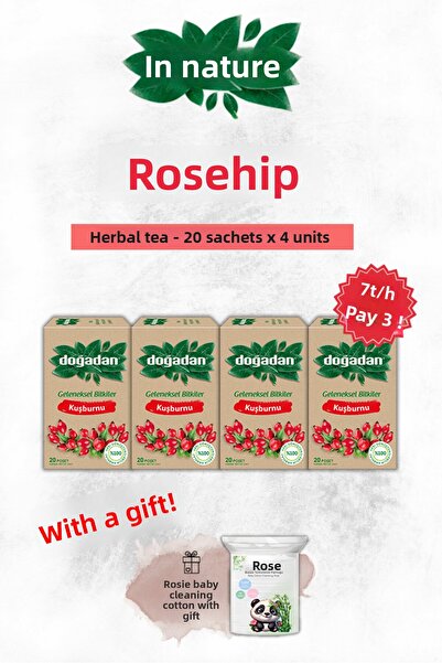Doğadan شاي ثمر الورد 20 علبة 4 علب و هدية قطن روزي