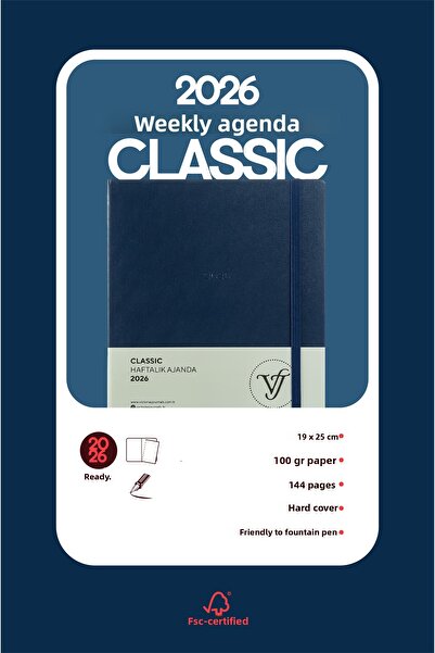 Victoria's Journals Classic 2026 Weekly Agenda A4 (19X25Cm) Hard Cover Ivory 100 Gr.