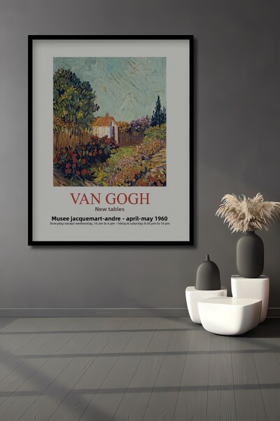 Teona Ahşap Tablou decorativ din lemn dreptunghiular Van Gogh, peisaj de primăvară, aspect cu cadru