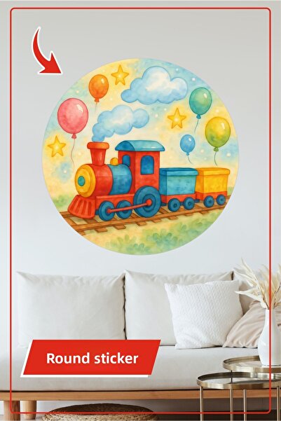 KOSS Dijital Autocolant rotund cu tren colorat, cu baloane și cer înstelat, d...