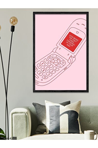 CeSht Pink Telephone One Piece Black Wooden Framed Painting
