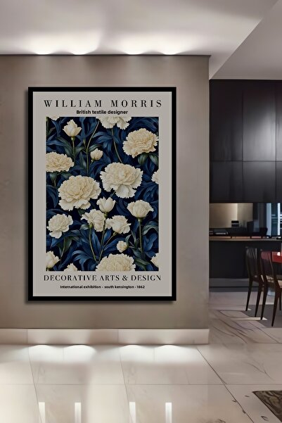 Teona Ahşap Tablou decorativ din lemn dreptunghiular cu aspect de cadru cu model de flori William Morris