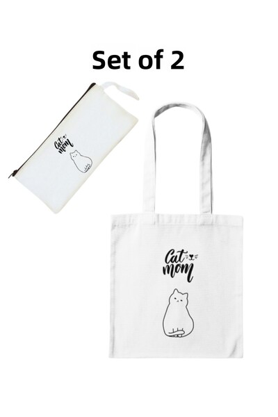 junobi مجموعة حقيبة قماش وحامل أقلام من كات مام – تصميم أم القطط