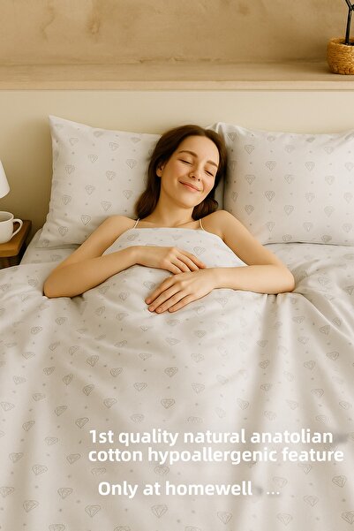 homewell 1St Quality Natural Anatolian Cotton Hypoallergenic Double Size 200 X 220 Duvet Cover Set Diamond
