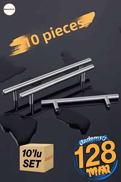 Badem10 Mânere Alteta 128 mm (10 bucăți) din metal inox pentru mobilier de bucătărie, sertar, dulap, ușă dulapului