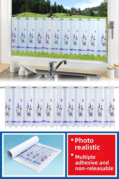 Binbirreyon Αυτοκόλλητο με μοτίβο κουρτίνας κουζίνας μπιστρό 45x100cm διπλής όψης Ρεαλιστικό MC022