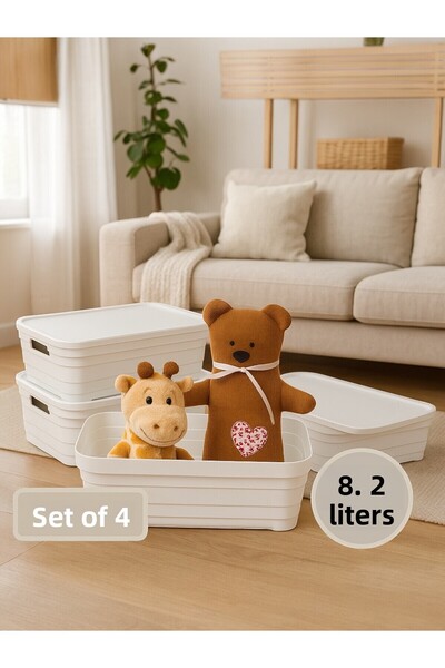 Nesto Home مجموعة من 4 صناديق ملونة متعددة الأغراض مع أغطية منظم مكتب 4 × 8.2...