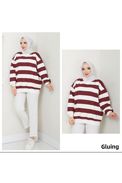 Moda New Face سويت شيرت نسائي كبير الحجم بثلاثة خيوط