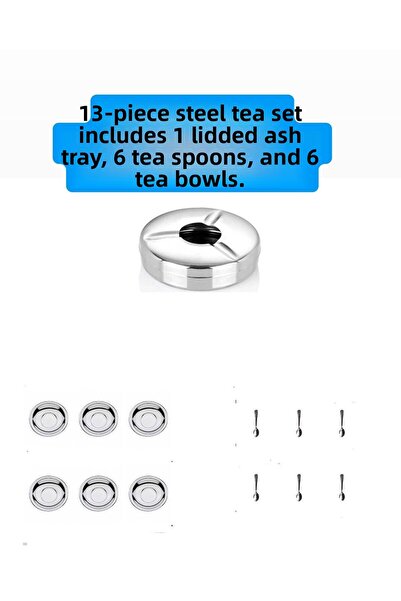 Becenhouse طقم شاي مكون من 13 قطعة من الكروم/الصلب المقاوم للصدأ – استمتع بتجربة شاي أنيقة مع صحن وملعقة وطفاية مع غطاء
