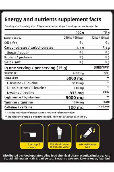 Dynamic Nutrition With Gift - Green Apple Bcaa Glutamine 510 g - 34 Servings - with Added Taurine and Caffeine