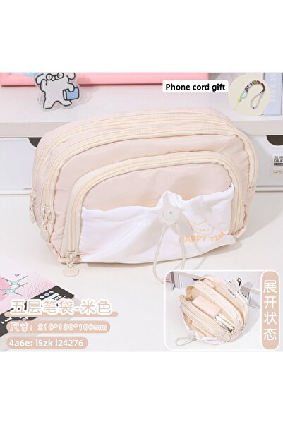 synshop Luxury Imported Cream Color Large Capacity Multi-Compartment Large Size Wide Capacity Pen Holder Pencil Case