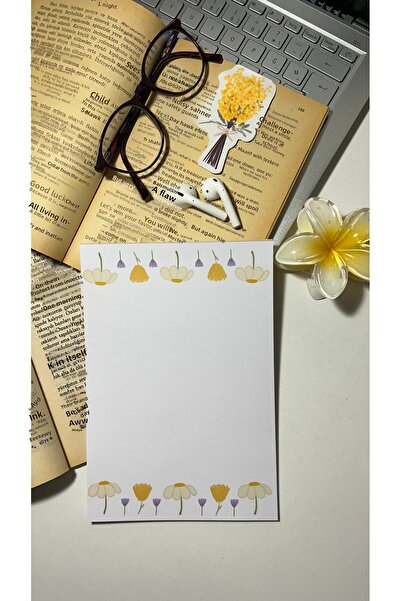 Handeto Kraft Daisy and Purple Flower Notepad Check Pluck Notebook, Glue Memo Pad, A5 Notebook, Unlined Notepad