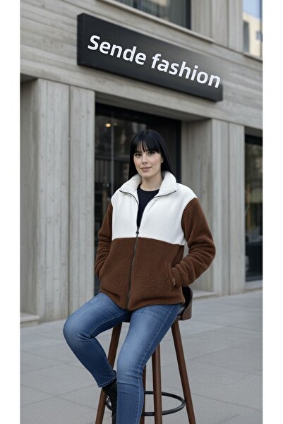 modasende Γυναικείο παλτό από βελούδινο χρώμα με φερμουάρ και κανονική εφαρμογή