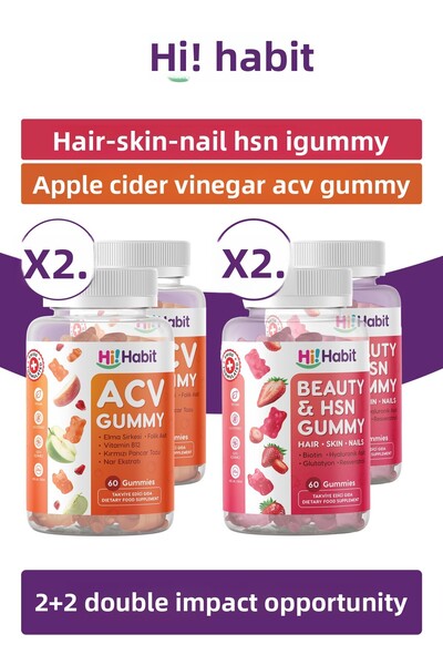 Hi Habit Hsn Hair, Skin, Nail Vitamin and Acv Apple Cider Vinegar Gummy Suppl...