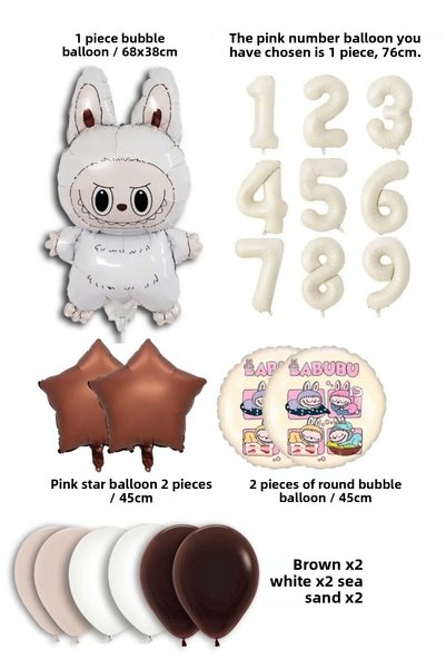 PARTİAVM Yaş Labubu Balloon Abubu Baby Birthday Set Cream Number Flying Balloon Coffee White Sand Color Balloon