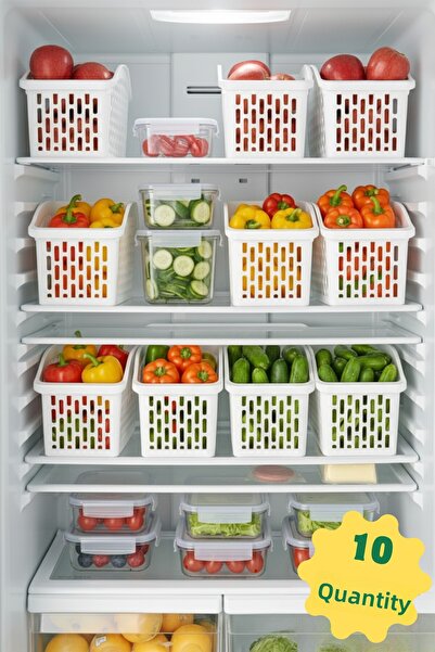 Dükkanönü 10 قطع من منظمات الثلاجة والخزانة الكبيرة، سلة تنظيم الثلاجة Org-23