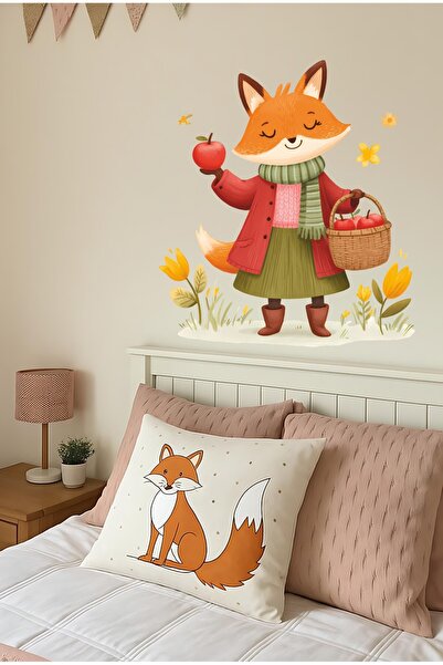 Aysha Tasarım ملصق حائط على شكل ثعلب في المرج الأخضر - زخرفة جدار غرفة الأطفا...