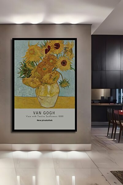Teona Ahşap Tablou decorativ din lemn dreptunghiular cu aspect de cadru Van Gogh Floarea-soarelui
