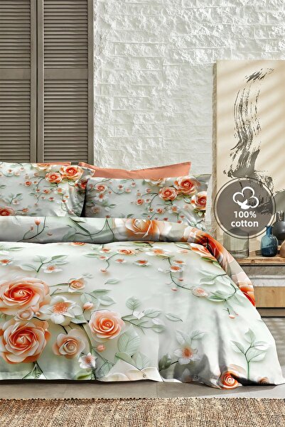 MonoHome طقم غطاء لحاف فاخر من القطن 100% بنقشة زهور السلمون، مقاس كبير جداً،...
