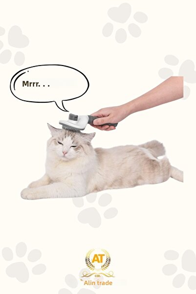 ALİN Automatic Cleaning Buttoned Pet Brush Cat Dog Hair Collector Comb Gray