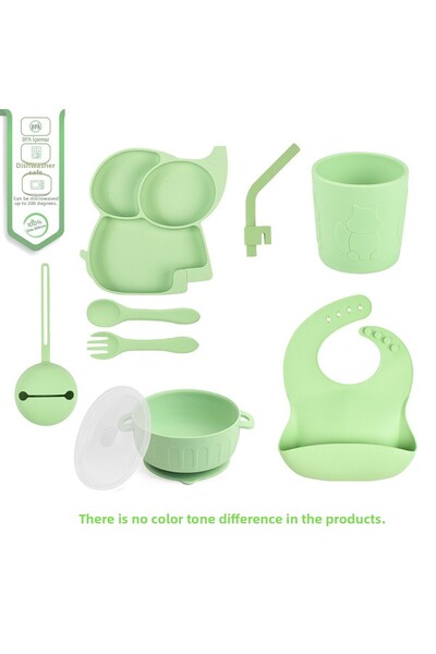 jojobebek طقم تغذية من السيليكون، طبق طعام مجسم، وعاء، مريلة، شوكة وملعقة، قش...