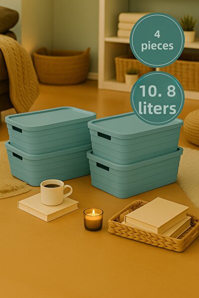 Nesto Home Set of 4 Multi-Purpose Colorful Box with Lid Office Organizer 4X10.8 Liters