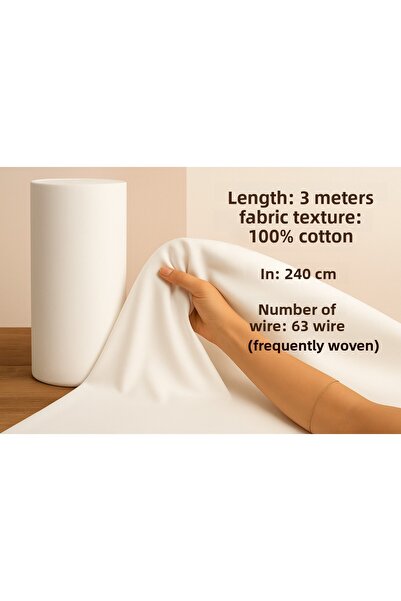 Loova قماش 3 أمتار لون أبيض 100% قطن عرض 240 سم قماش أبيض بصري فاخر 63 خيط