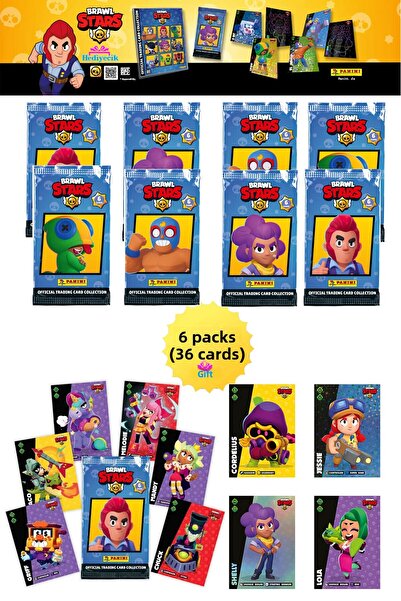 hediyecik مجموعة بطاقات لعبة بانيني براول ستارز، 6 حزم (36 بطاقة)