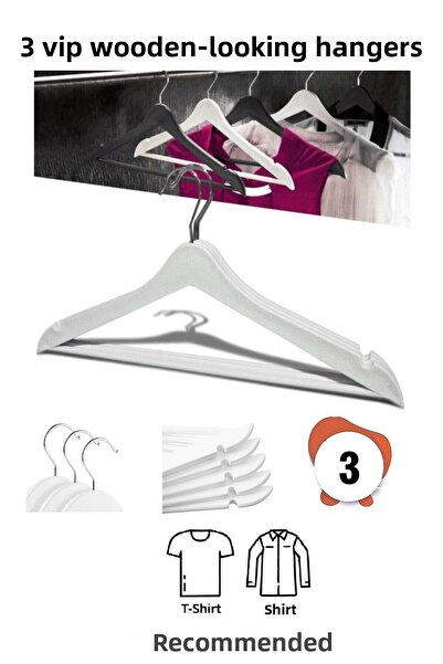 Vip Home Concept Umeraș din plastic cu aspect de lemn 3 bucăți Umeraș pentru haine ALB VIP