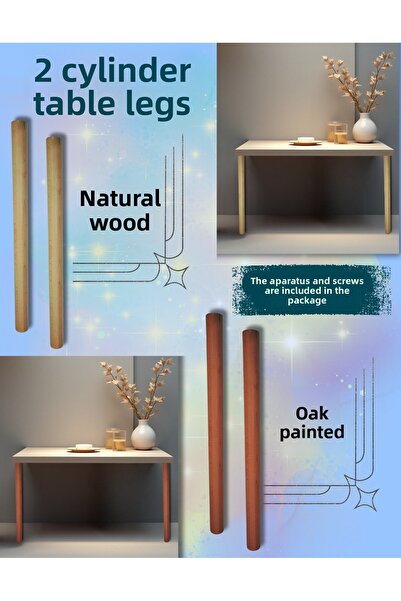 Orçin Ahşap 2 PIESE MODEL CILINDRIC DIN LEMN NATURAL & STEJAR VÂNZAT PENTRU MASA & MASĂ DE CAFFÈ